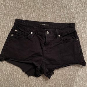 7 For All Mankind Black denim shorts, frayed look. size 24